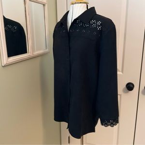 CARROLL REED,  BLACK FAUX SUEDE BLOUSE, SIZE: L